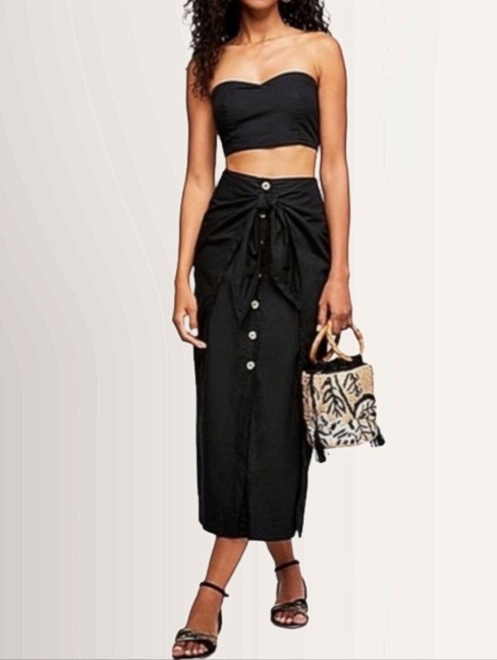 Free People Sunny Sun Midi Sarong Skirt In Black Size Small